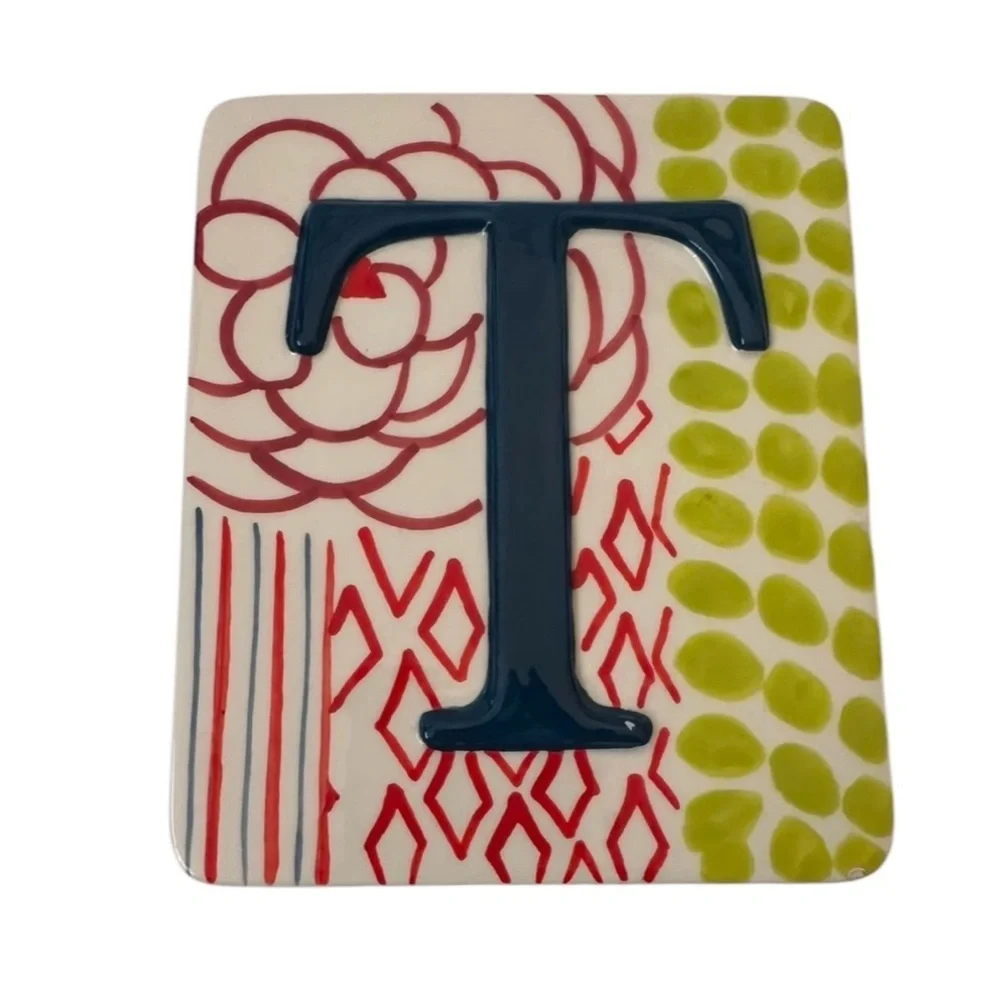 Anthropologie Letter T Ceramic Plaque Wall Decor